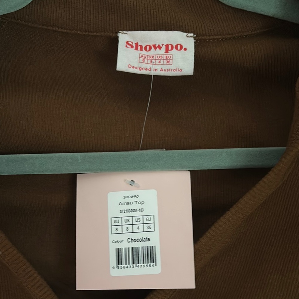 NWT SHOWPO Brown Long Sleeve Button-Up Top - Picture 3 of 5